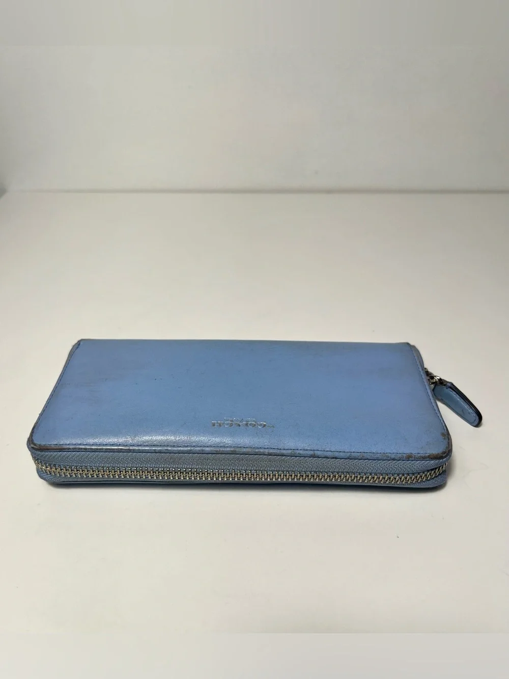 Coach Periwinkle Light Blue Leather Accordion Continental Zip Around Long Wallet